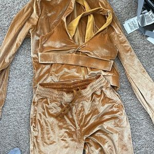 Fabletics Velvet/Velour Set — Includes Sports bra, Jacket, and Pants - Medium